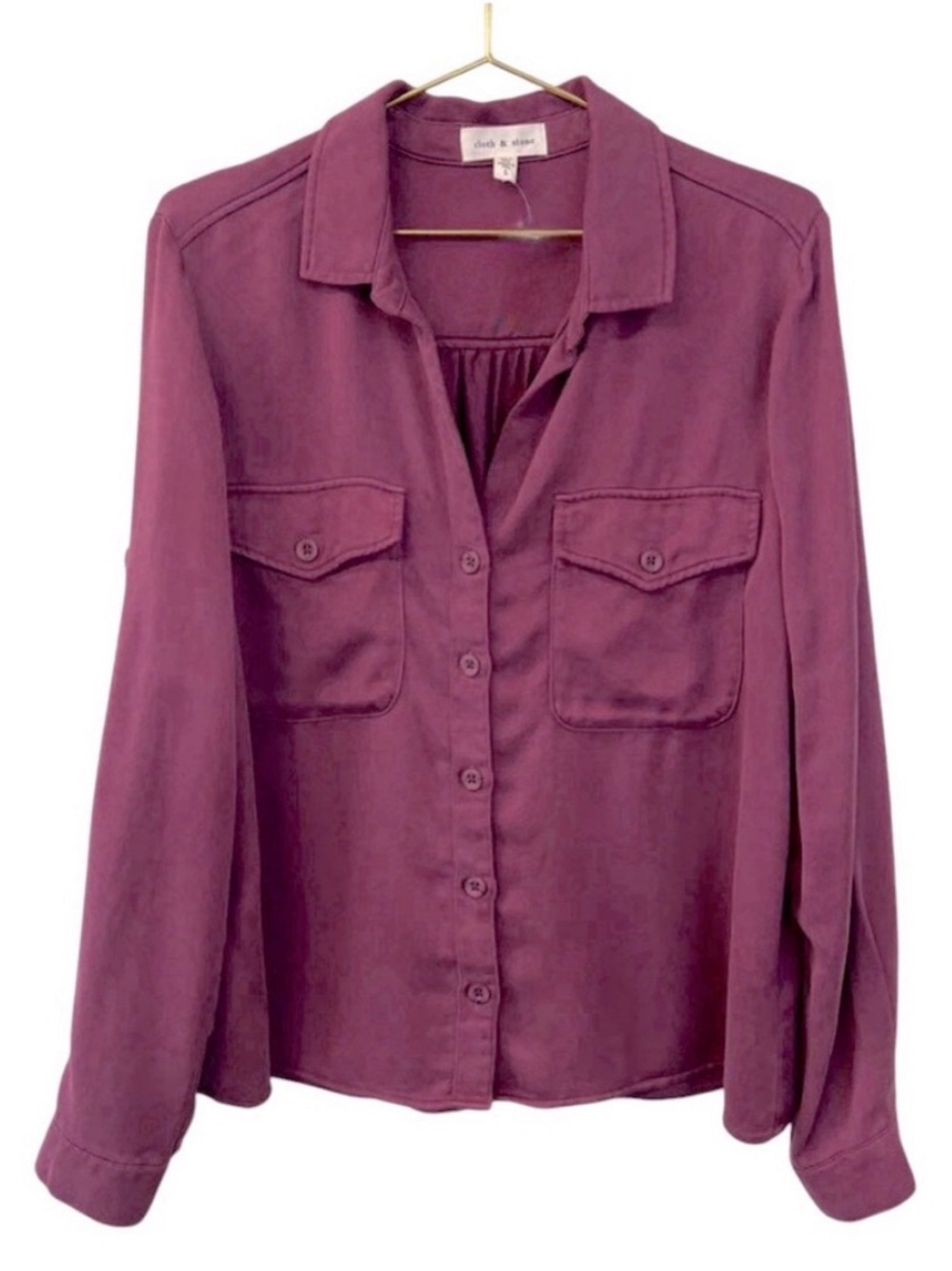 Anthropologie Cloth & Stone Shine Oversized Buttondown Tencel Shirt Size XL